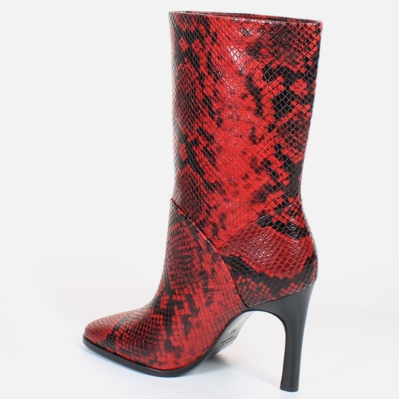 Sigerson Morrison Kiona Fashion Boots, Black Red Snake Print Leather Booties 37 - Picture 7 of 9